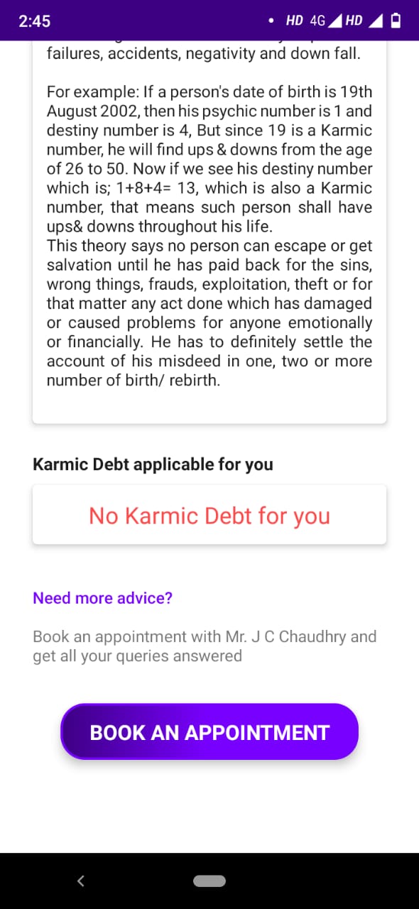 Karmic debt numerology second page with details
